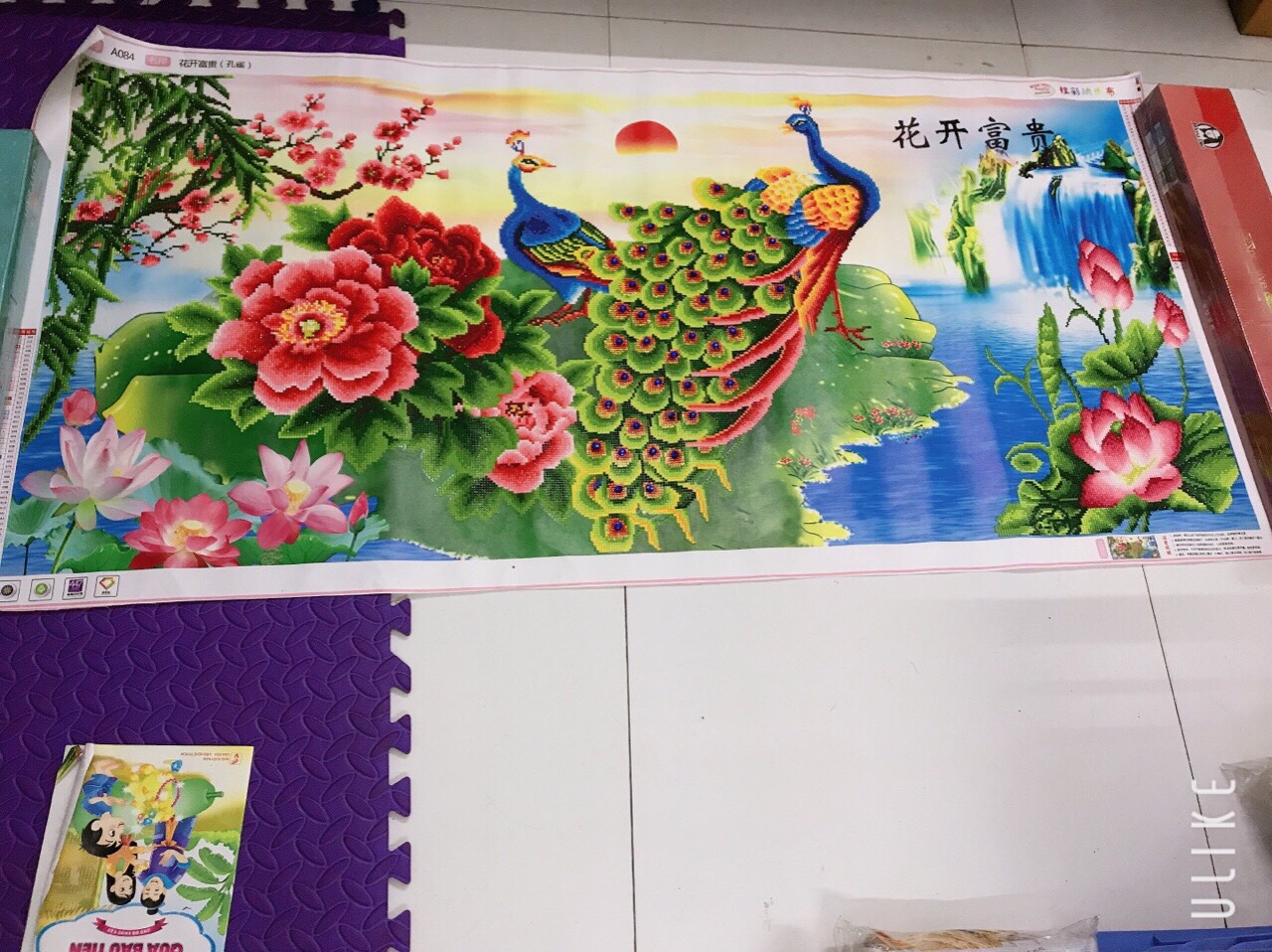 Tranh đính đá Chim Công nghệ thuật 150x75cm