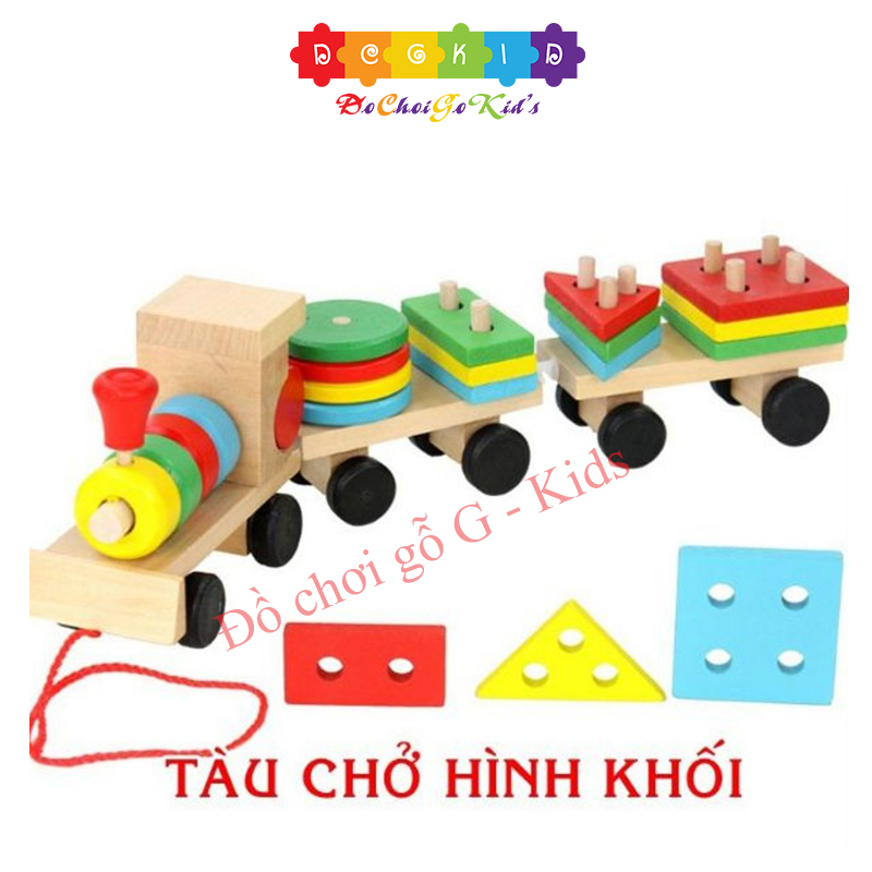 Đồ chơi gỗ đoàn tàu chở hình khối thả hình cho bé