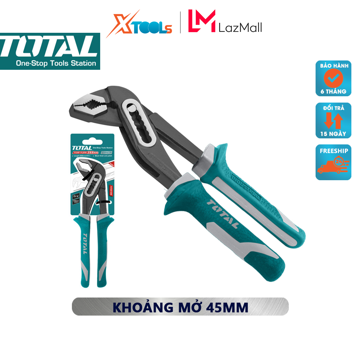 Kềm mỏ quạ TOTAL THT281006 Kìm mỏ quạ Kích thước 25x10x5cm chống gỉ sét, cách điện 1000V hỗ trợ cắt, kẹp các chi tiết khó [XTOOLS MALL]