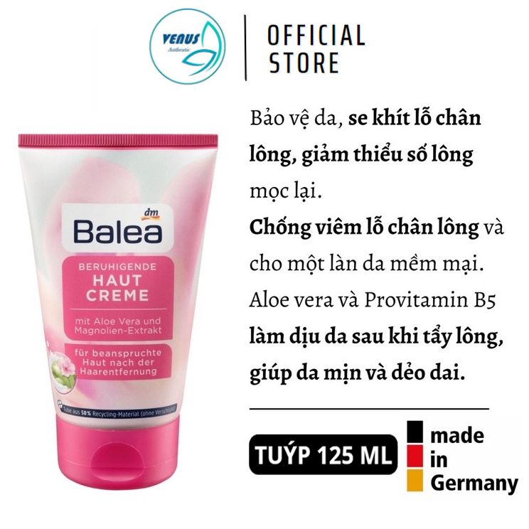 Kem dưỡng da sau cạo wax tẩy lông Balea Đức Beruhigende Haut Creme làm dịu da, se khít lỗ chân lông 125ml - Nội địa Đức