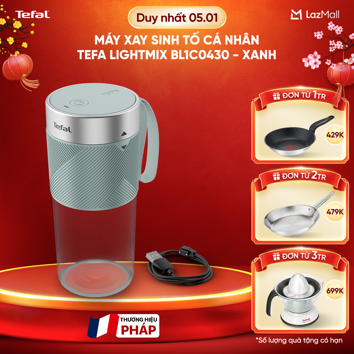  DEAL RẺ CHẠM SÀN MUA LÀ CÓ QUÀ  SỐ LƯỢNG CÓ HẠN  Máy xay sinh tố cá nhân Tefal LightMix BL1C0430- Xanh 