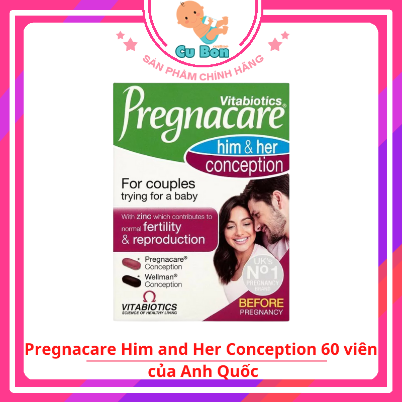 Viên uống tăng khả năng thụ thai cho nam nữ Pregnacare Him and Her Conception 60 viên của Anh Quốc dành cho cả nam và nữ