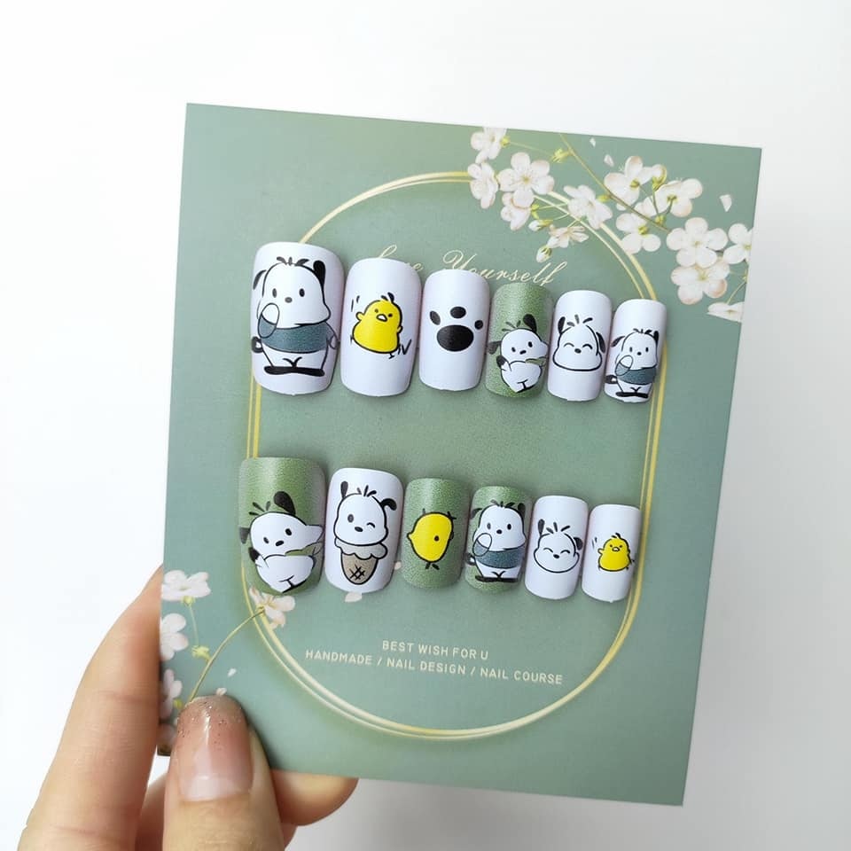 Hộp 24 Móng tay giả, móng giả A115, móng nhọn (Tặng keo dán móng tay )