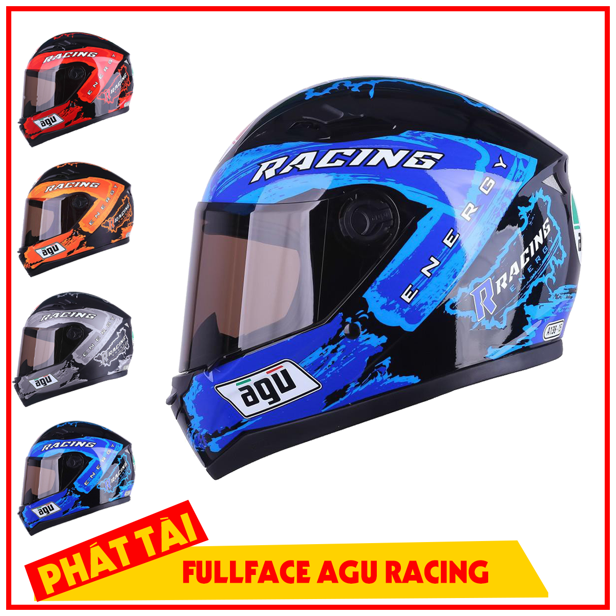 Mũ bảo hiểm fullface agu tem racing - tặng kèm khăn ninja