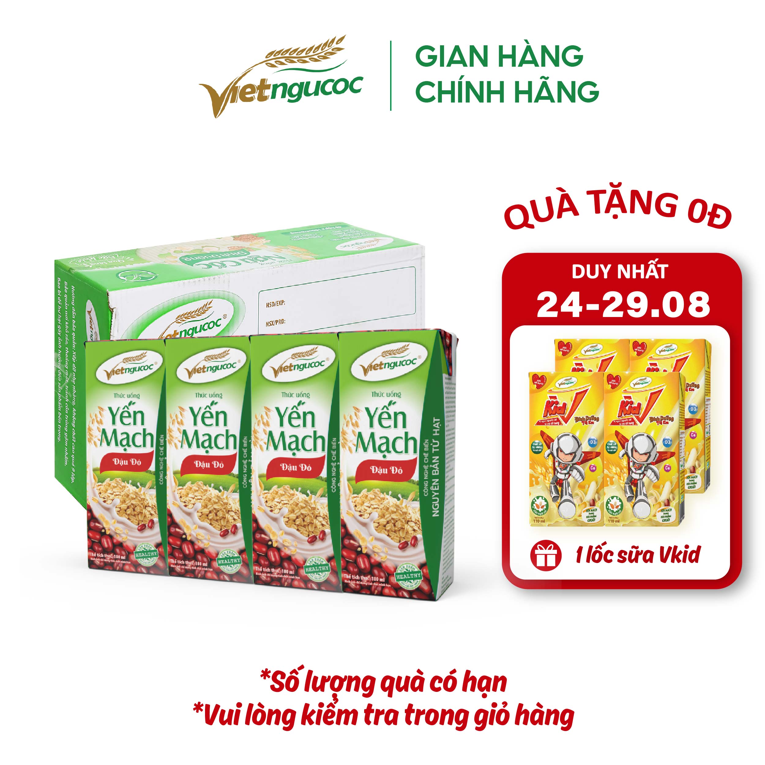 [MUA LÀ CÓ QUÀ] Thùng 48 Hộp Sữa Yến Mạch Đậu Đỏ VIỆT NGŨ CỐC Giữ Dáng Đẹp Da 180ml