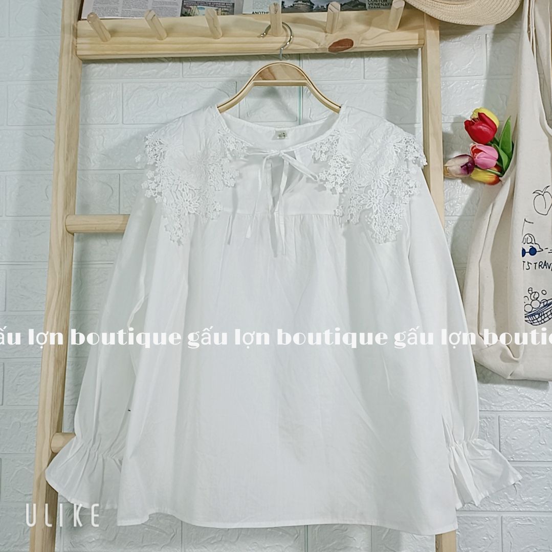 áo babydoll cổ ren buộc nơ vintage tiểu thư