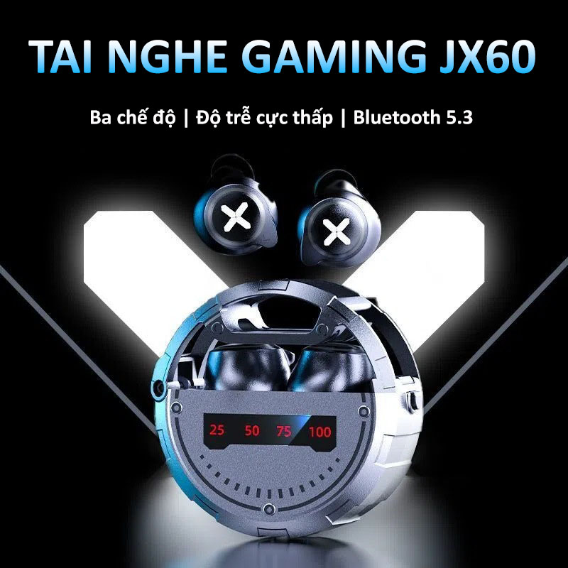 Tai nghe bluetooth gaming jx60 tai nghe không dây chip bluetooth 5.3 dành cho game thủ có mic pin trâu độ trễ cực thấp