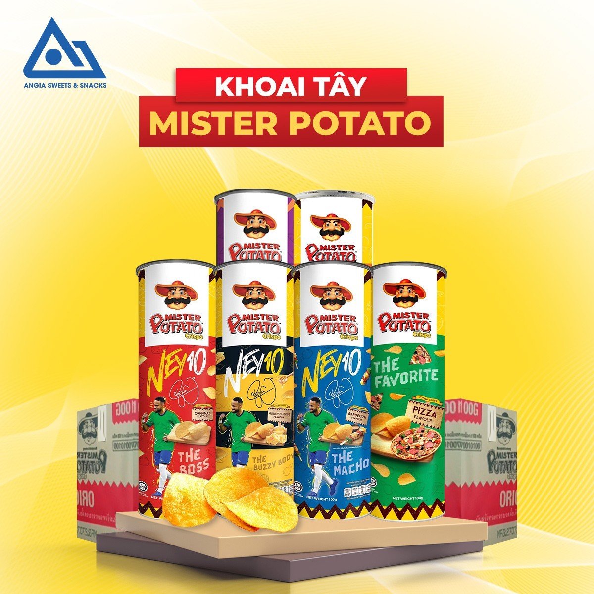 Khoai tây chiên- Thùng 14 lon Mister Potato x Neymar nhập khẩu Malaysia An