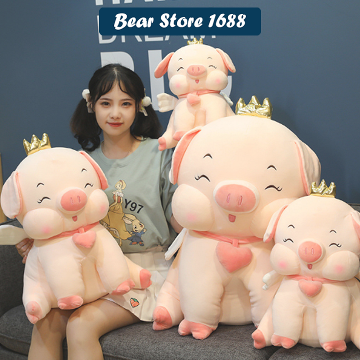 Gấu Bông Heo Vương Miện Cute Dễ Thương Vải Nhung Cao Cấp Co Giãn 4 Chiều - Heo Đội Vương Miện Xinh Xắn