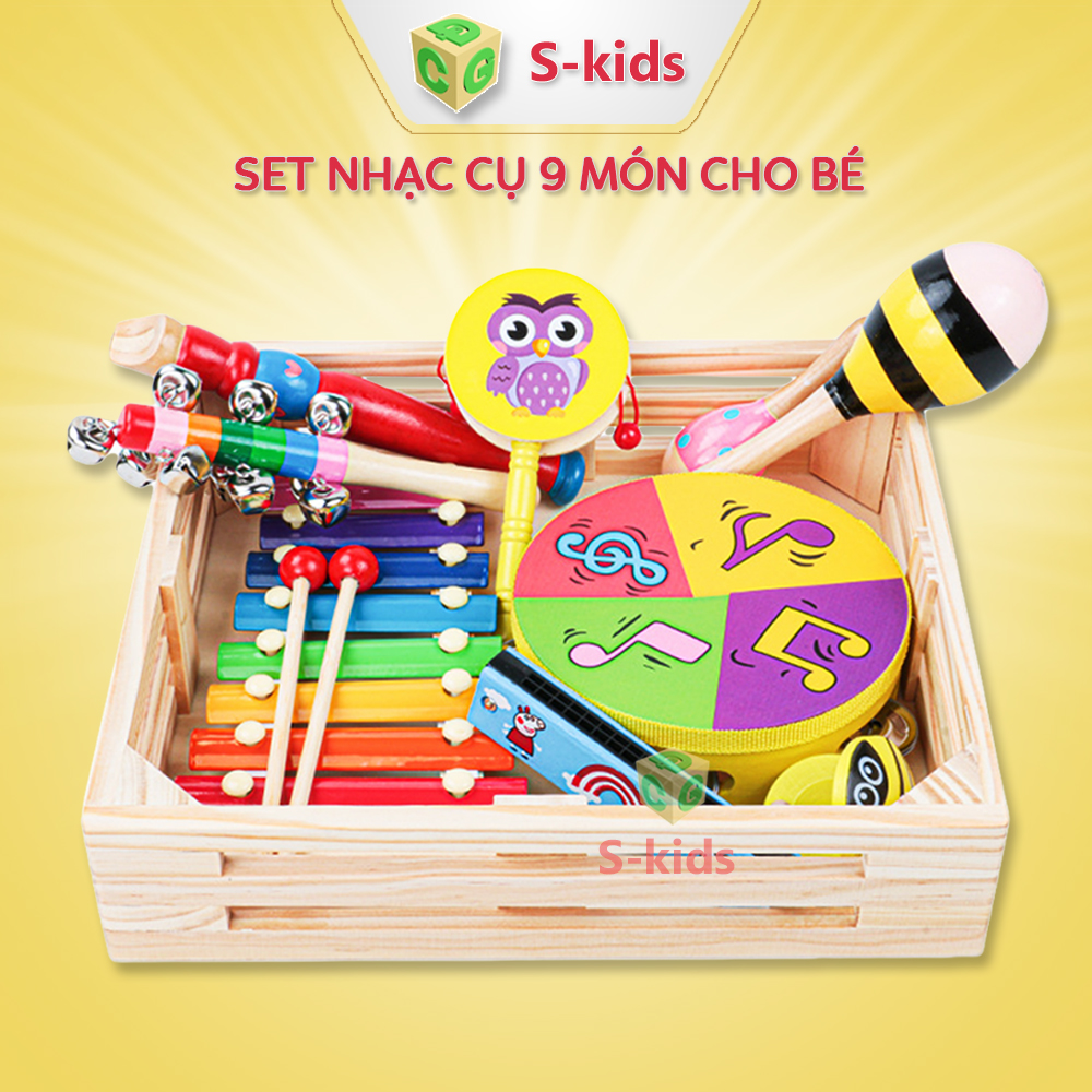Đồ chơi âm nhạc cho bé S-kids, Bộ nhạc cụ nhiều chi tiết bằng gỗ cho trẻ sơ sinh