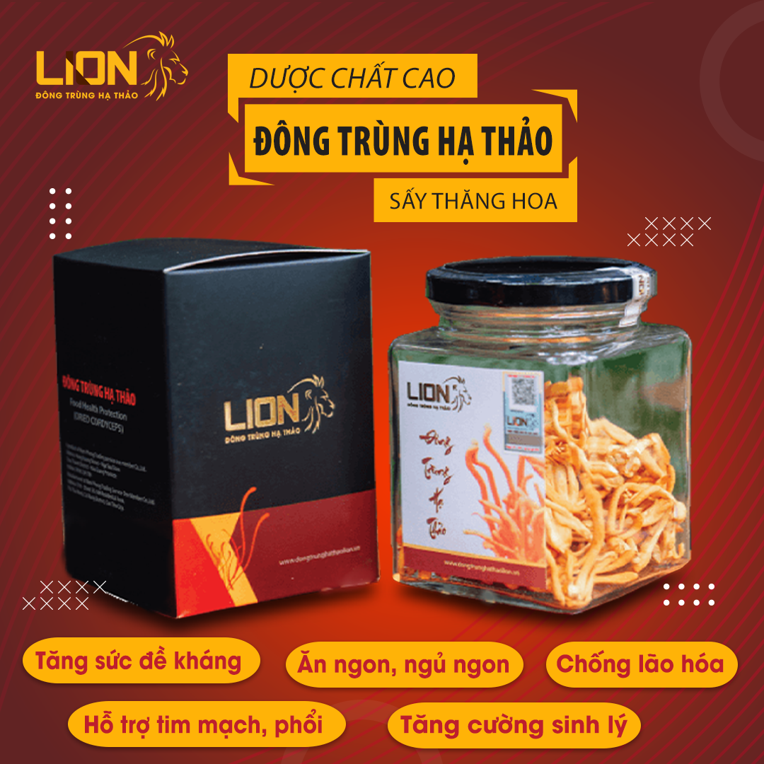 Đông Trùng Hạ Thảo LION - Sấy Thăng Hoa 10gr (Loại Cao Cấp) - Hỗ trợ giảm bệnh Tim mạch, Phổi - Tăng sức đề kháng - hàm lượng dược chất cao