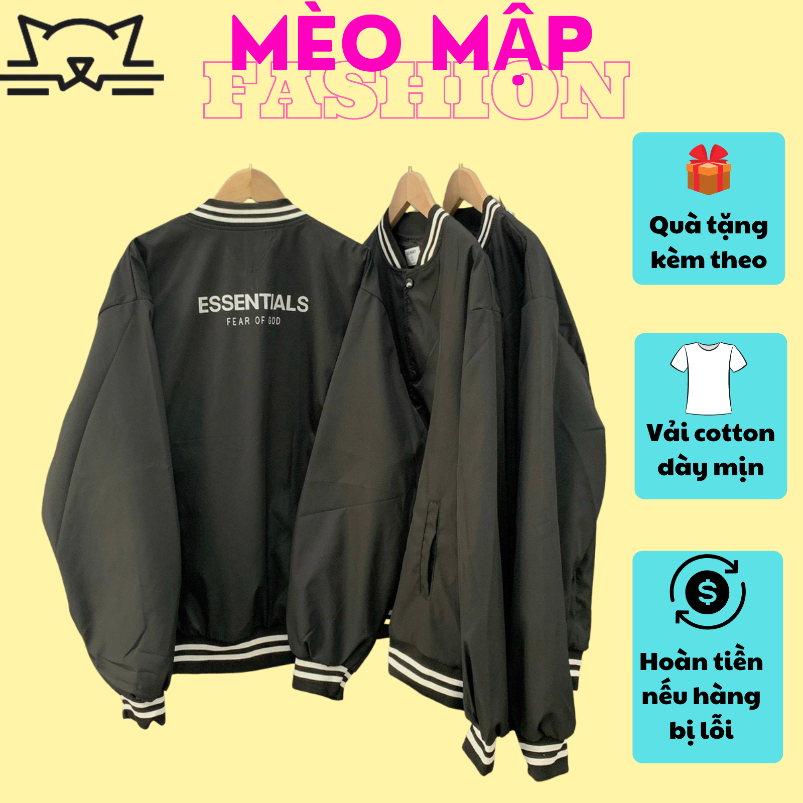 Áo khoác varsity bomber dù Essentials phong cách tối giản basic cực hot Mèo Mập Fashion BB039