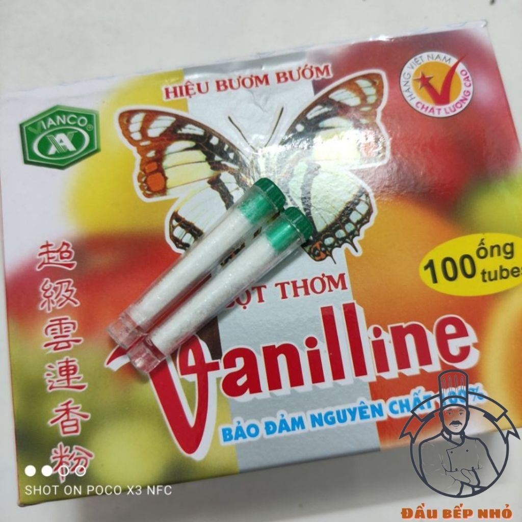 Bột vani làm bánh nấu chè hiệu con Bướm hộp 100 ống (Chính xác 100 ống như hình)
