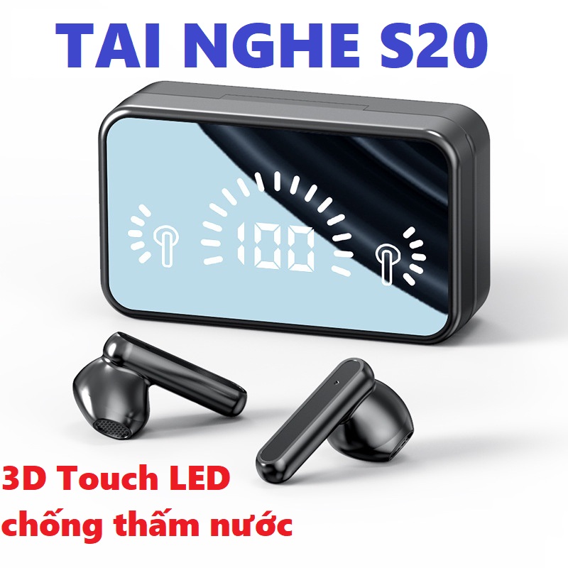   BH 3 THÁNG LỖI 1 ĐỔI 1  Tai nghe Bluetooth 5.3 S20 Pro Tai Nghe Mặt Gương Led Không Đệm Tai  Âm Thanh Sôi Động Chống Nước Hiệu Quả 
