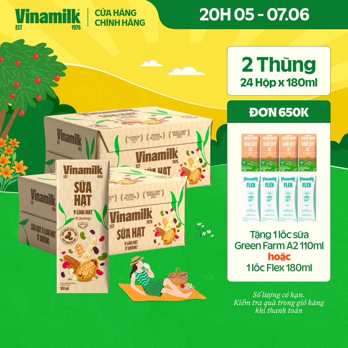 Combo 2 Thùng Sữa 9 loại hạt Vinamilk 180ml 24 hộp/thùng