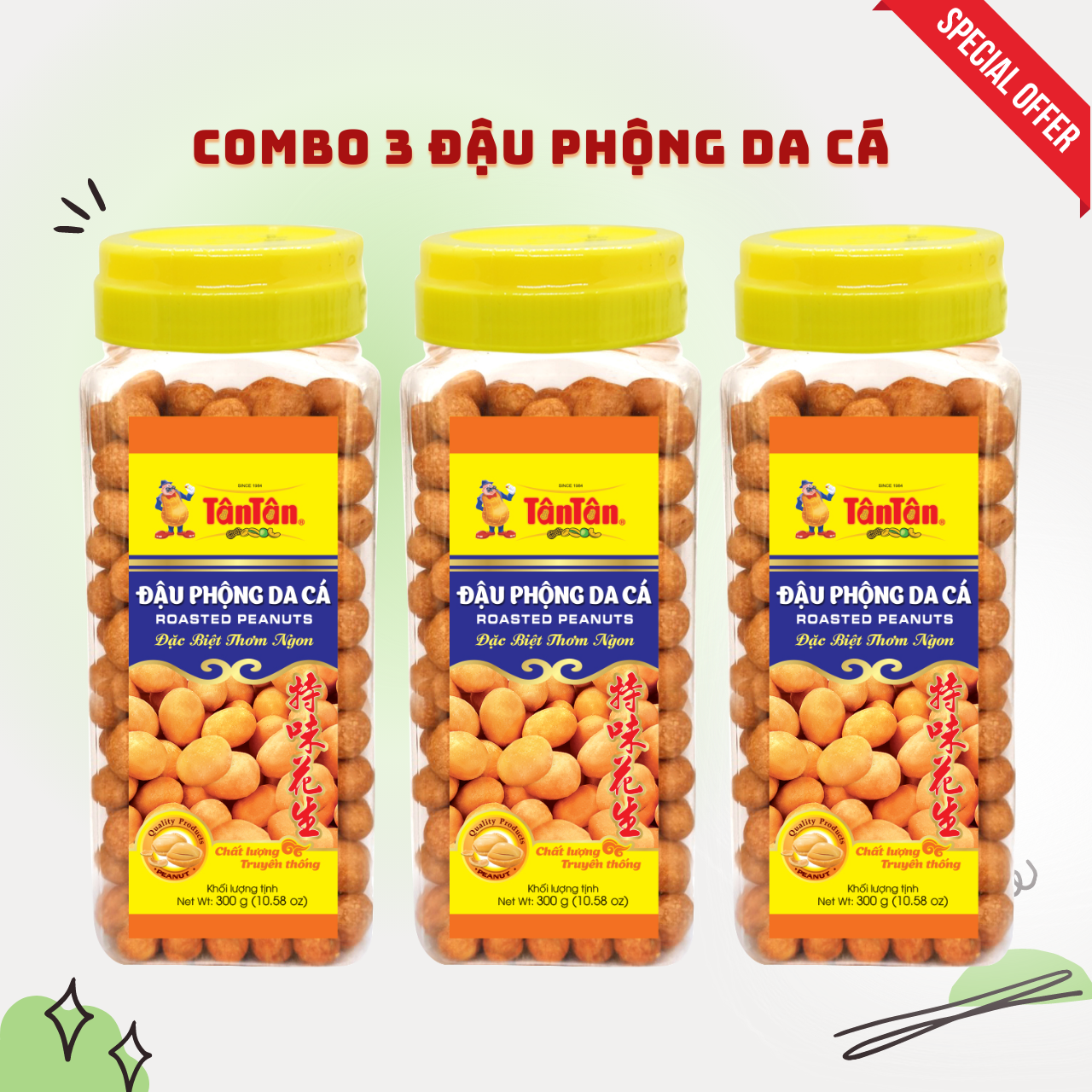 [Giá Sốc] Đậu phộng Da Cá Tân Tân hủ 300g - Combo 3 Hũ
