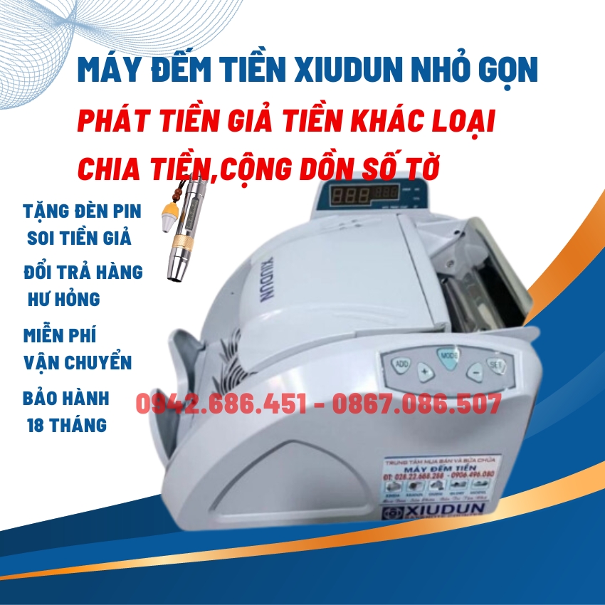 Máy đếm tiền XIUDUN_ 3500W, máy đếm tiền mini nhỏ gọn, phát hiện tiền giả, tiền khác loại