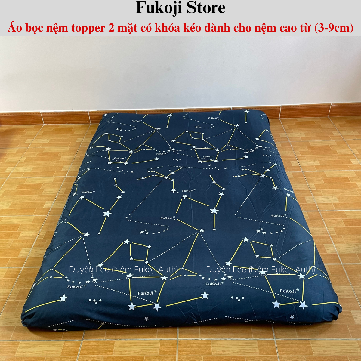 Vỏ Bọc Nệm Topper 2 mặt có khóa kéo FuKoJi, kích thước 1mx2m, 1m2x2m, 1m4x2m, 1m6x2m, 1m8x2m ( dành cho nệm cao từ 3 - 9cm)