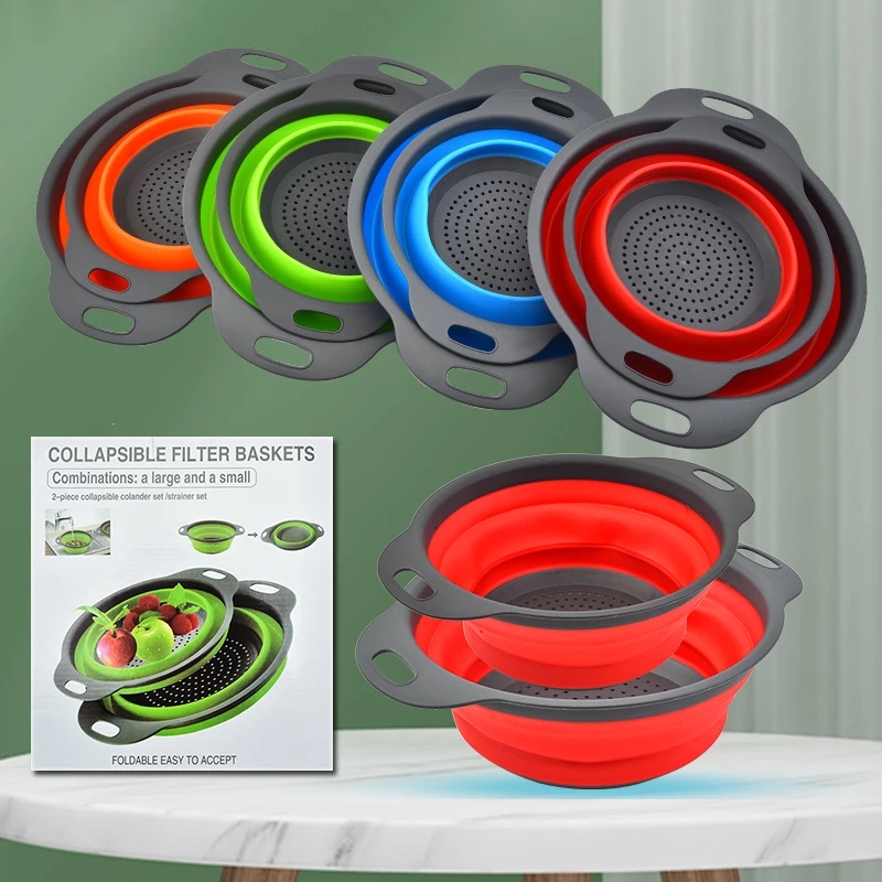 Bộ 2 rổ nhựa Silicon gấp gọn cực tiện lợi, Set 2 rổ gấp gọn silicon, Rổ rá gập gọn bằng nhựa silicon