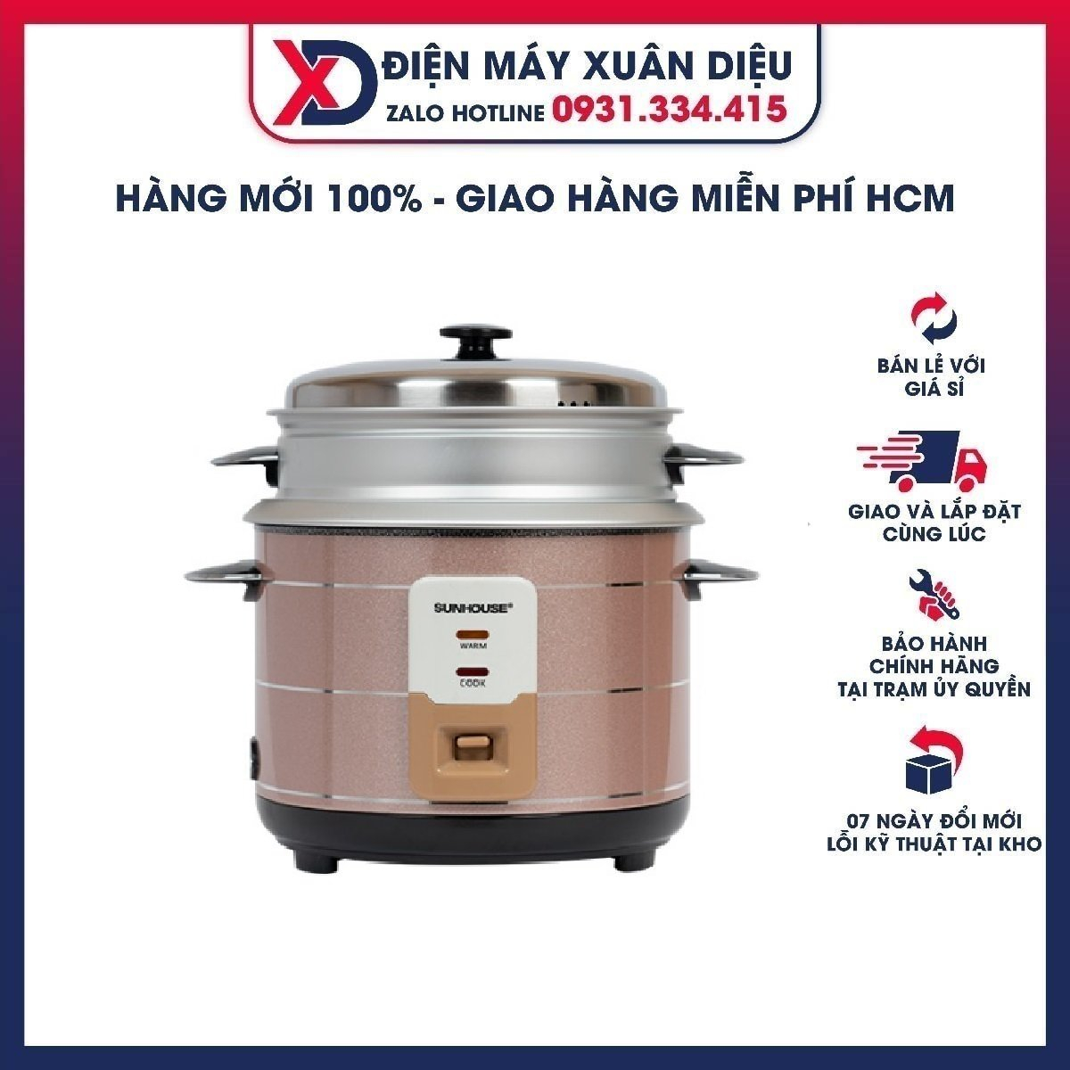 Nồi cơm điện Sunhouse 2.2 lít SHD8135 - Lòng nồi dày 0,8 mm làm bằng hợp kim nhôm chống dính dày bền chống móp méo tốt, nấu an toàn. Nấu cơm công nghệ nấu 1D, cơm nhanh chín trong khoảng 20 - 25 phút, giữ ấm được 4 tiếng.