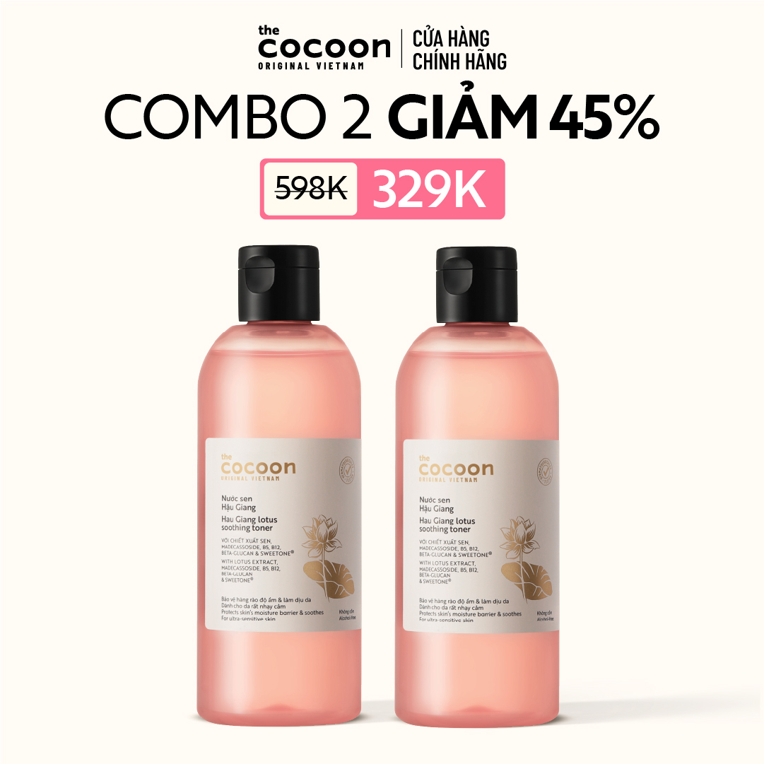 COMBO 2 Bigsize - Nước sen Hậu Giang (toner) Cocoon giúp phục hồi đa nhiệm cho da rất nhạy cảm 310ml