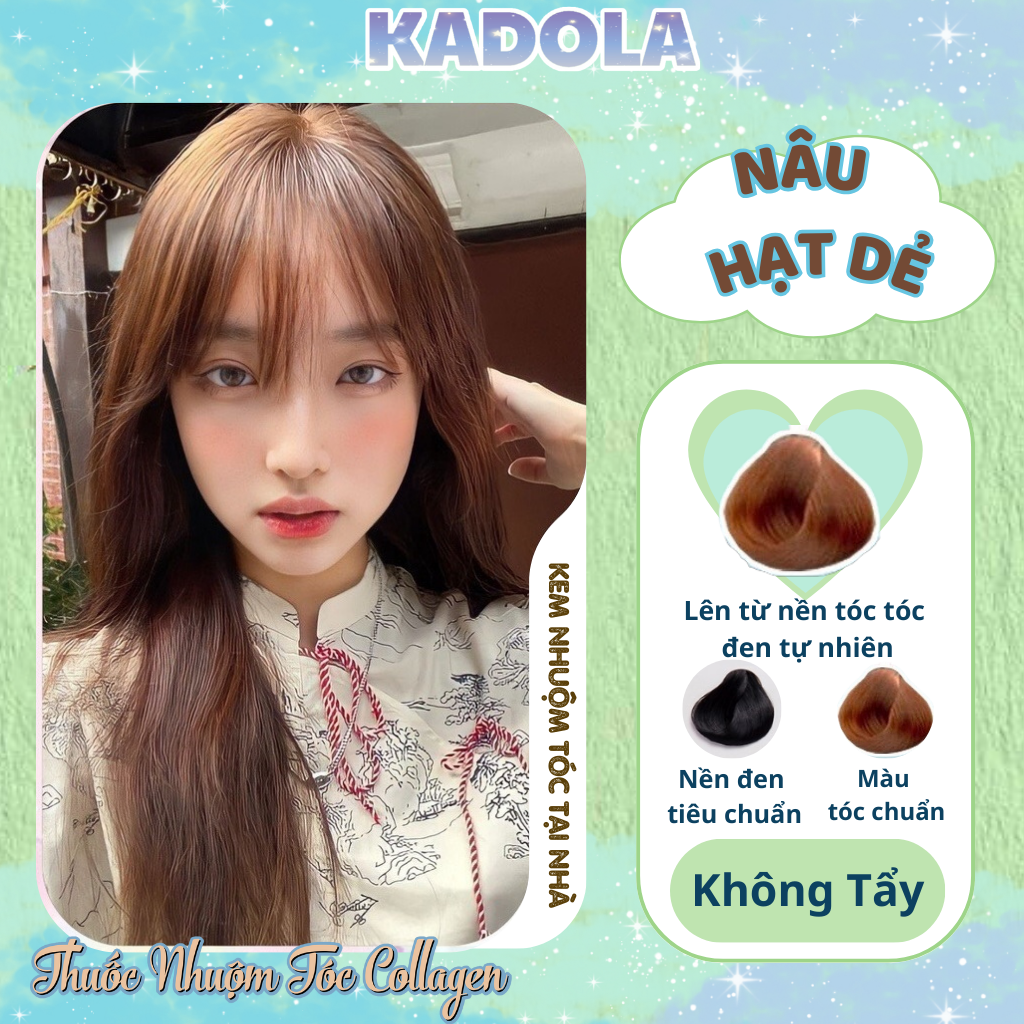  Thuốc nhuộm tóc KADOLA thuốc nhuộm tóc màu Nâu Hạt Dẻ tặng kèm oxy trợ dưỡng và bao tay 