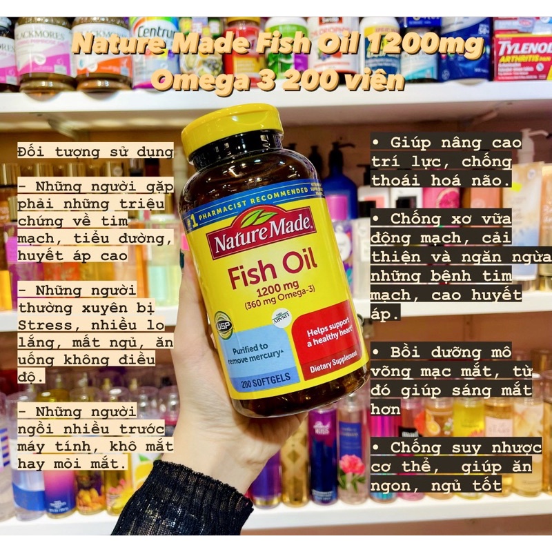 Dầu cá nature made fish oil 1200mg omega 3 200v