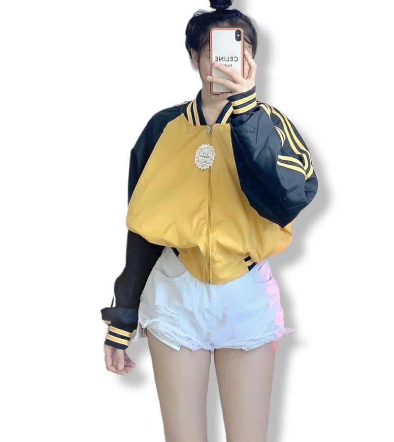 Áo khoác bomber nữ sọc tay - saigon fashion