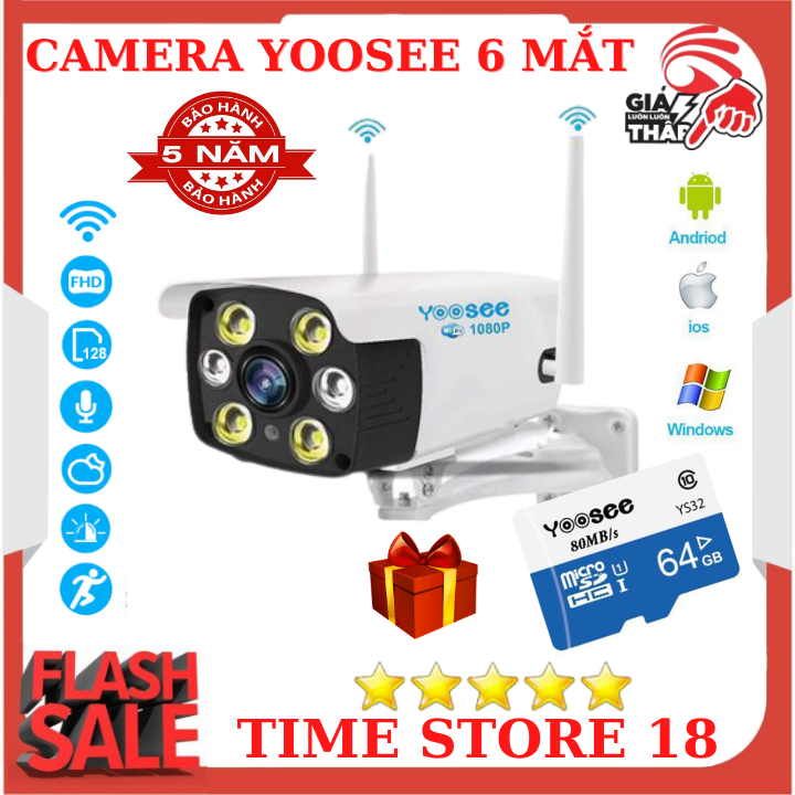 Camera Ngoài Trời - Quay Đêm Siêu Nét - Camera Yoosee 6 Mắt - Độ Phân Giải 2.0M - 1080P - Trang Bị 4 Đèn Flash - 2 Đèn Hồng Ngoại