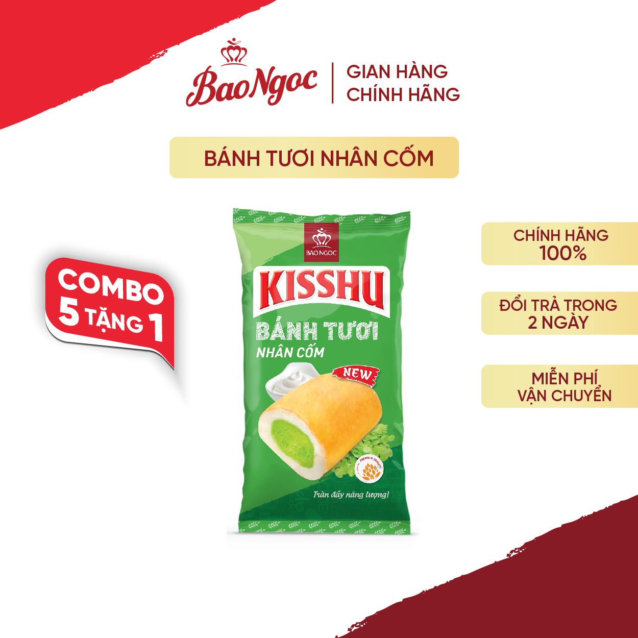 Combo 10 tặng 3 Bánh tươi Kisshu nhân cốm 50g Bảo Ngọc