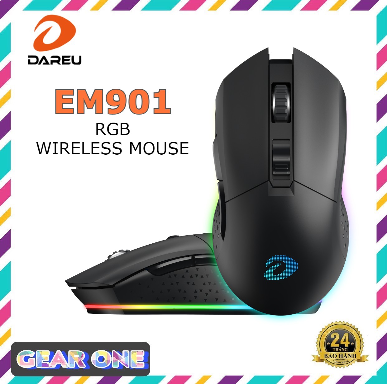 Chuột không dây Gaming DAREU EM901 RGB - BLACK (BRAVO ATG4090 sensor)