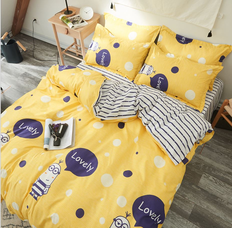 [HCM]Bộ Chăn Ga Gối Cao Cấp 4 Món Cotton Poly (Vàng họa tiết Minion tinh nghịch) cho bé