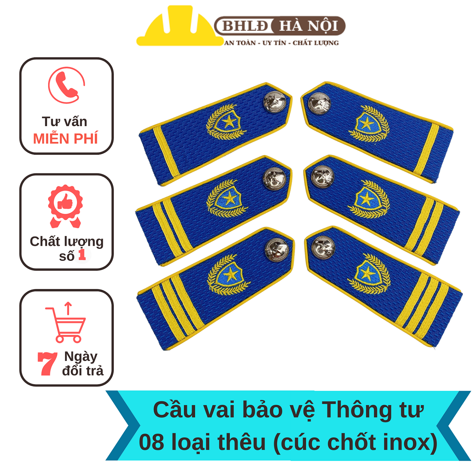 Cầu vai bảo vệ thông tư 08 loại thêu (cúc chốt inox)