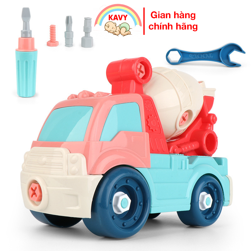 Bộ đồ chơi lắp ráp mô hình xe trộn bê tông công trình với kết hợp của nhiều màu sắc, nhựa nguyên sinh an toàn, kích thước lớn- KAVY