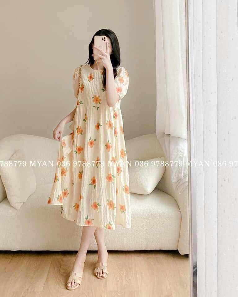 Đầm bầu váy bầu mùa hè hoa nhí thiết kế - v20