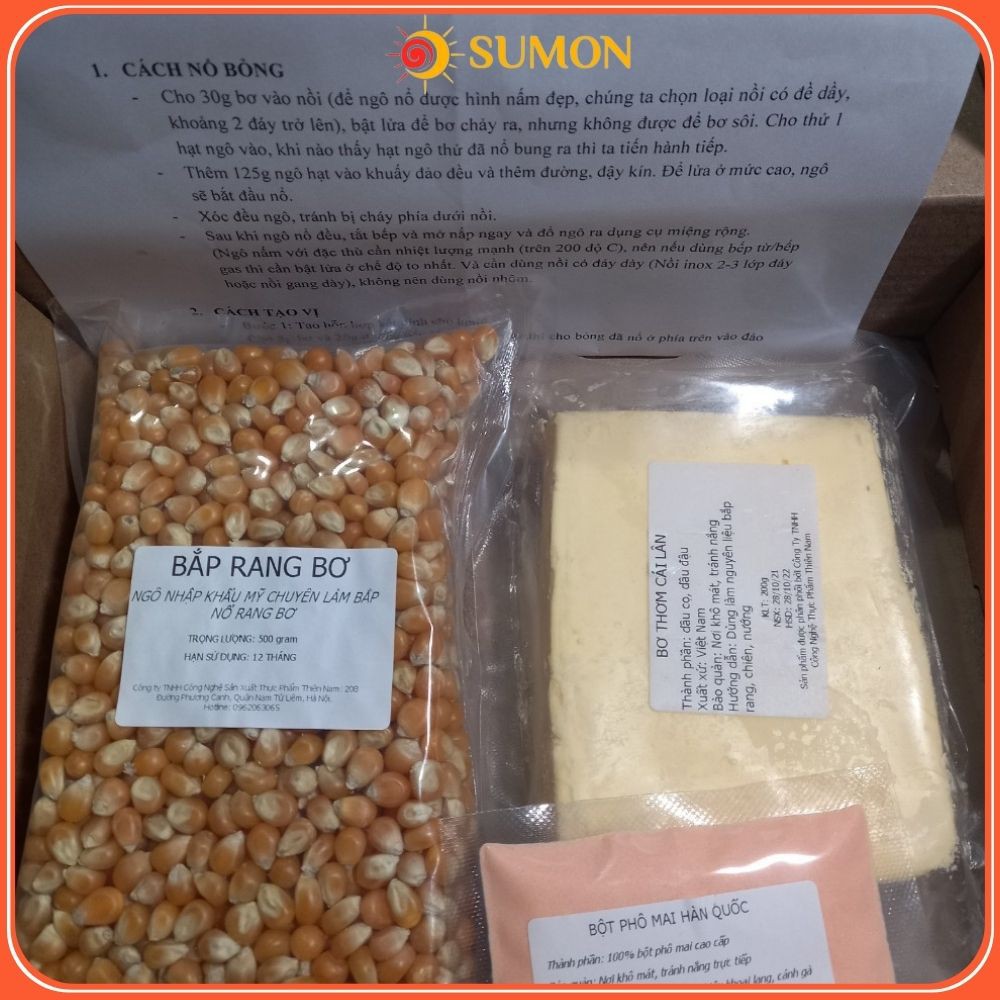 Ngô Mỹ Bắp Mỹ set đầy đủ SUMON bắp mỹ làm bắp rang bơ gồm (bắp 500g+bơ thơm 500g+ phômai 50g) MS40