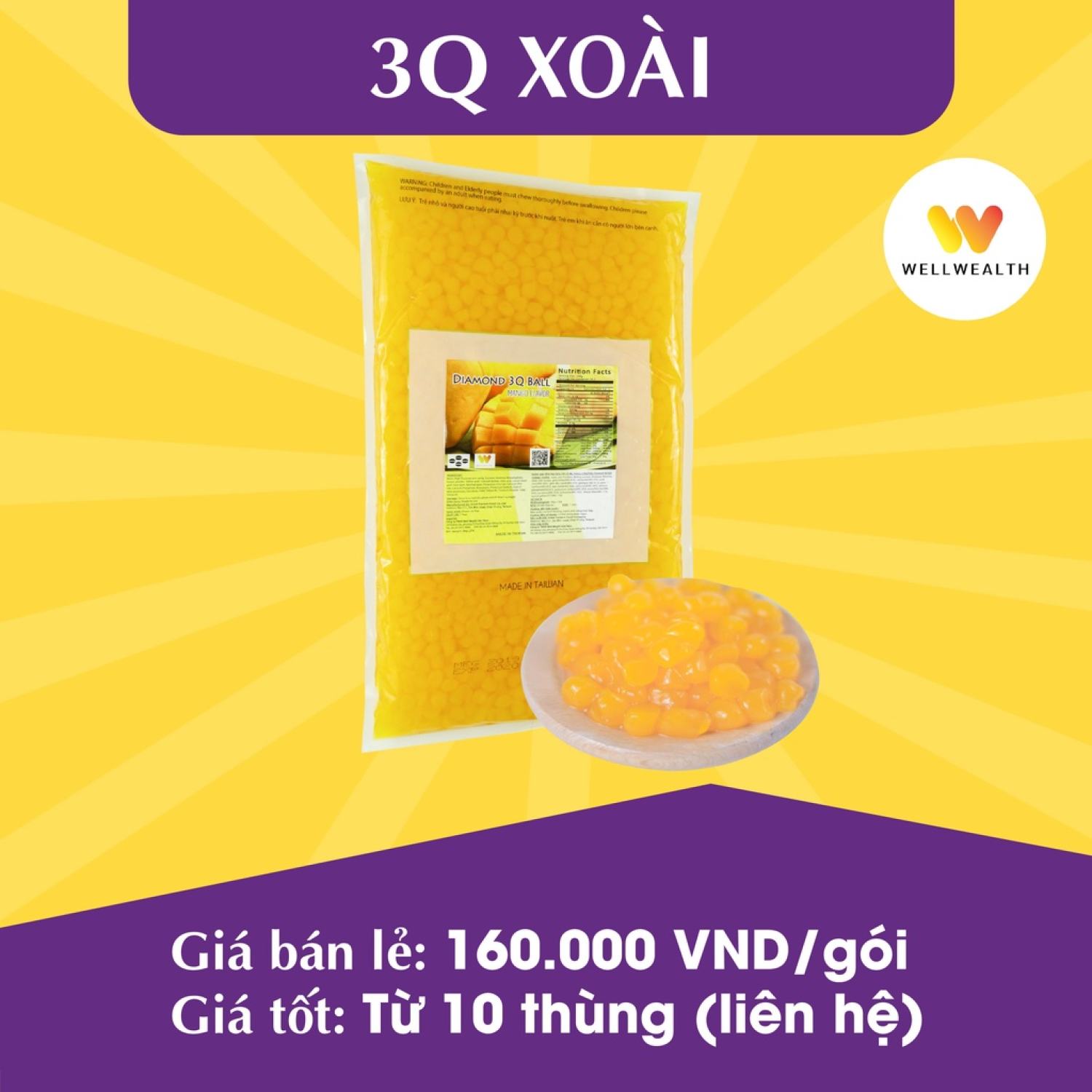 Trân châu xoài - 3q diamond vị xoài - mềm dai sần sật