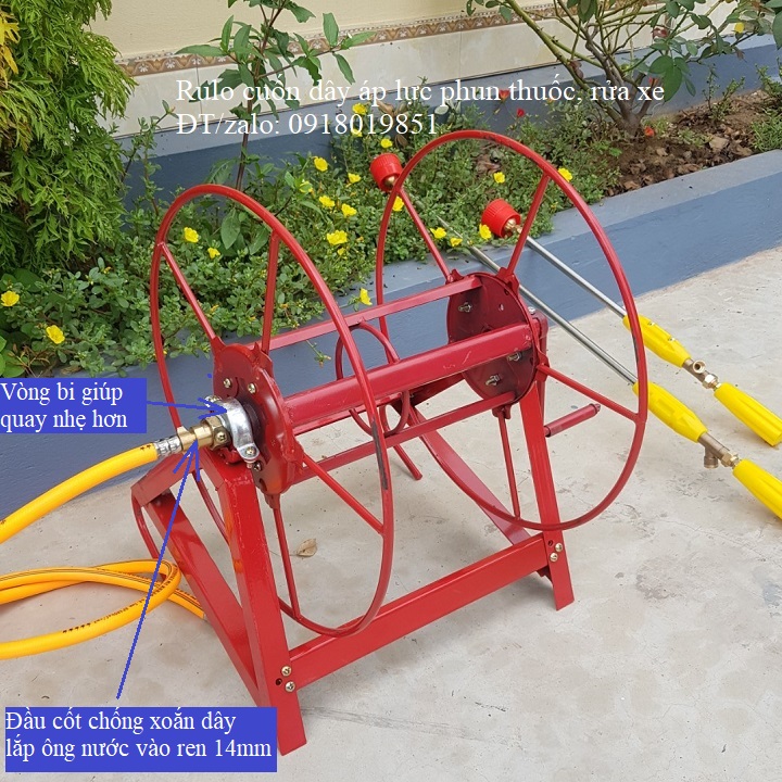 Rulo cuốn dây áp lực phun thuốc trừ sâu, dây rửa xe 100m đến 250m tự chống xoắn và chợ lực