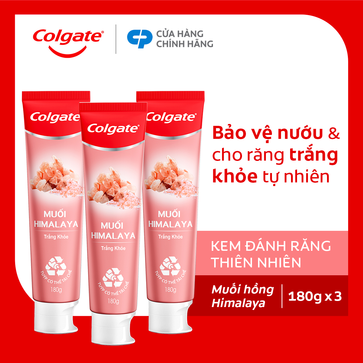 Bộ 3 Kem đánh răng Colgate thiên nhiên muối Himalaya sáng khỏe 180g x3
