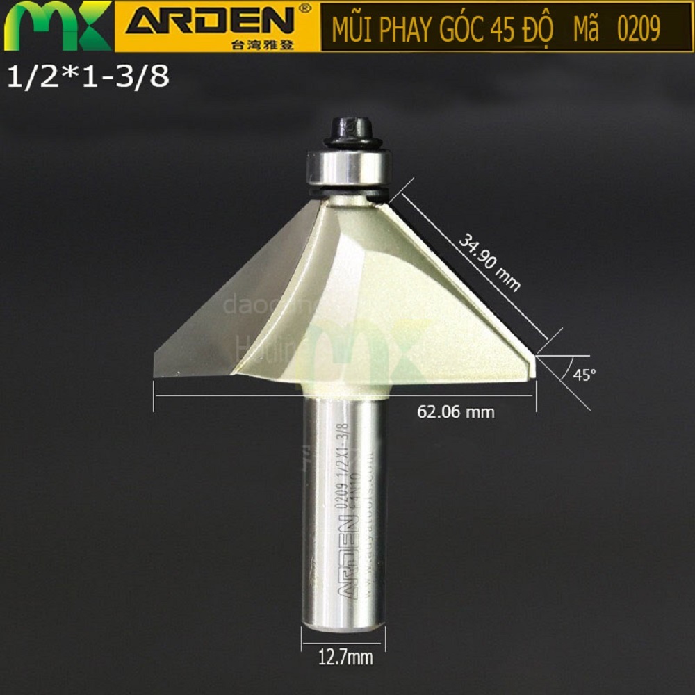Mũi phay góc 45 độ arden 1/2*1-3/8 mã 0209 cốt 12.7mm