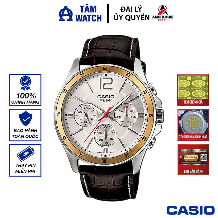 Đồng hồ nam dây da Casio Standard chính hãng Anh Khuê MTP-1374L-7AVDF (43mm)