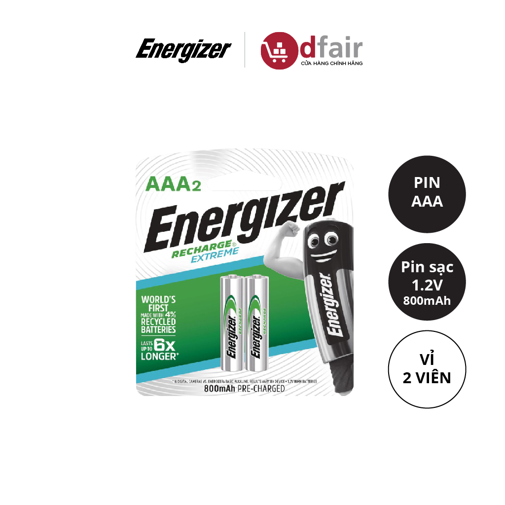 Vỉ 2 viên pin sạc aaa energizer 800mah - 100536419