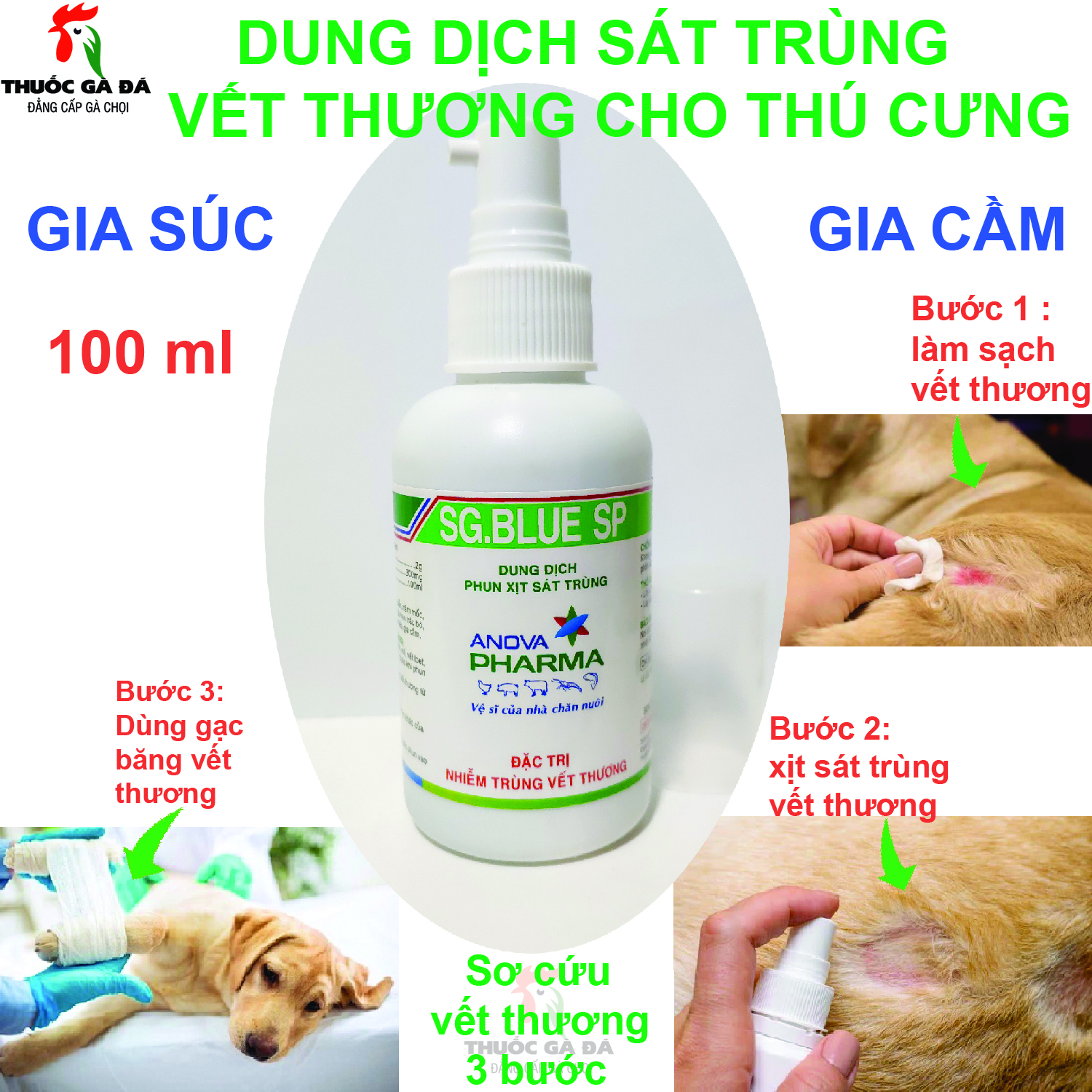 Sát trùng vết thương trên chó mèo cahi 100 ml