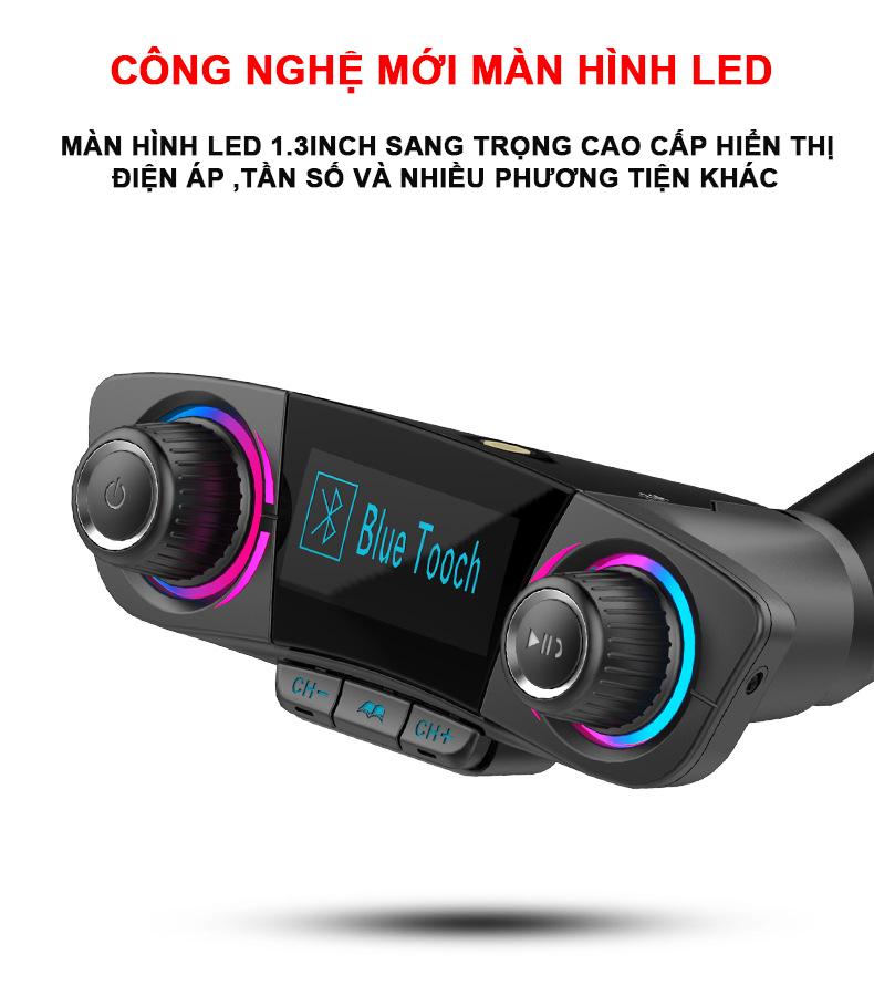 Tẩu sạc ô tô , Tẩu nghe nhạc Mp3 Bluetooth Xe hơi 2 usb2.1a -t/uf -  màn hình led, AUX in/out, nhạc lossless