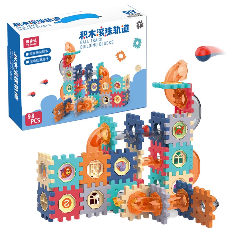 Bộ lắp ráp ngôi nhà và mê cung đường đua cầu trượt 98 chi tiết - đồ chơi giáo dục cho bé