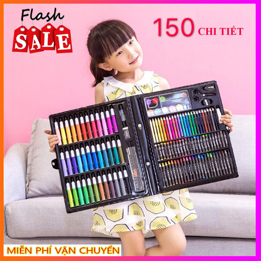Bộ Bút Chì Màu 150 Chi Tiết - Bộ Bút Sáp Màu Sách Tay - Combo Dụng Cụ Học Tập Cực Kỳ Cần Thiết Cho Bé Tập Tô.tặng kèm kéo và gọt bút và tẩy