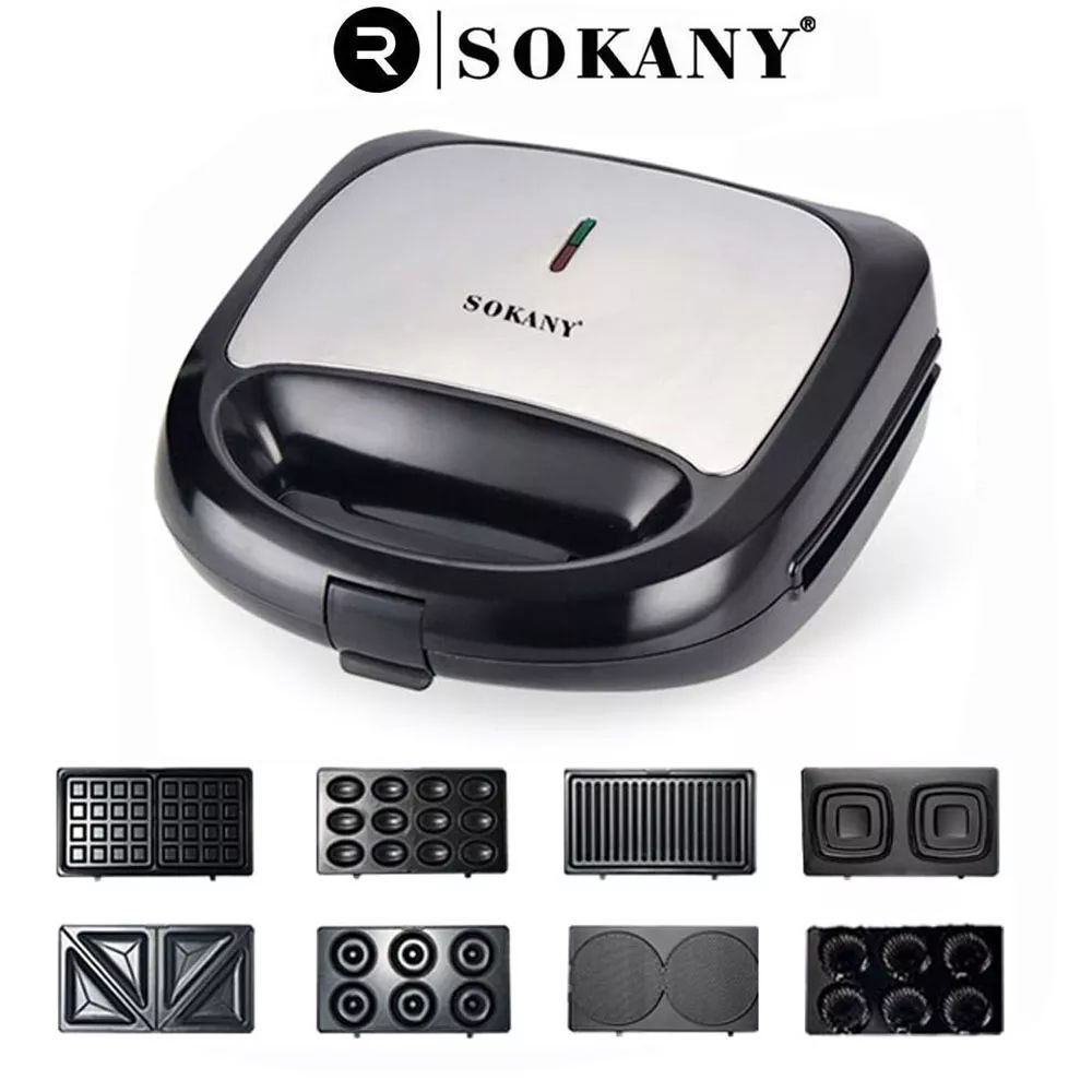 Máy kẹp nướng bánh mì SOKANY công suất lớn 800W, 8 khuôn nướng chống dính cao cấp, hệ thống đèn báo thông minh