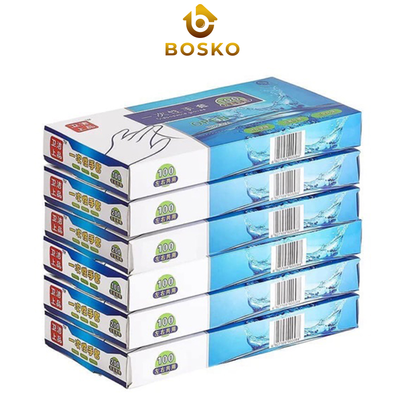 Bosko - Hộp 200 bao tay nilon dùng 1 lần chế biến thực phẩm an toàn vệ sinh