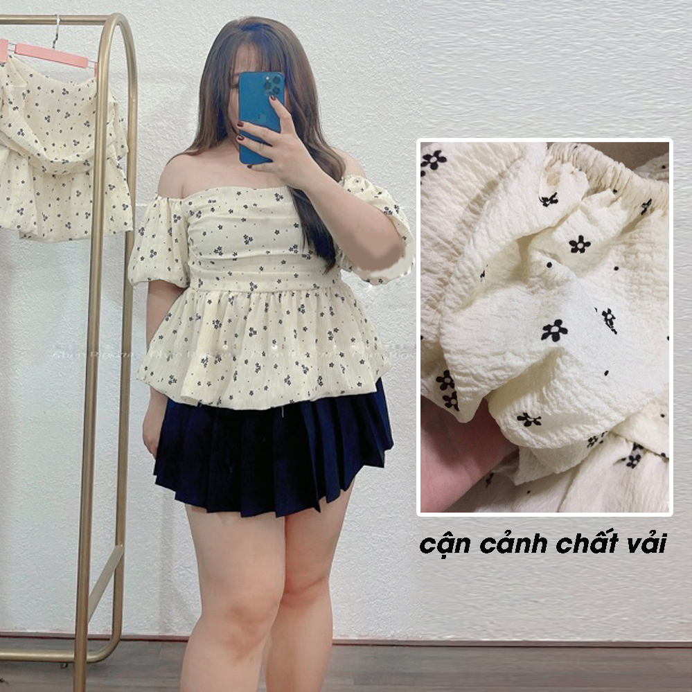 Áo hoa nhí trễ vai tay bồng có big size 55-65kg áo nữ trễ vai mẫu mới Chil Studio