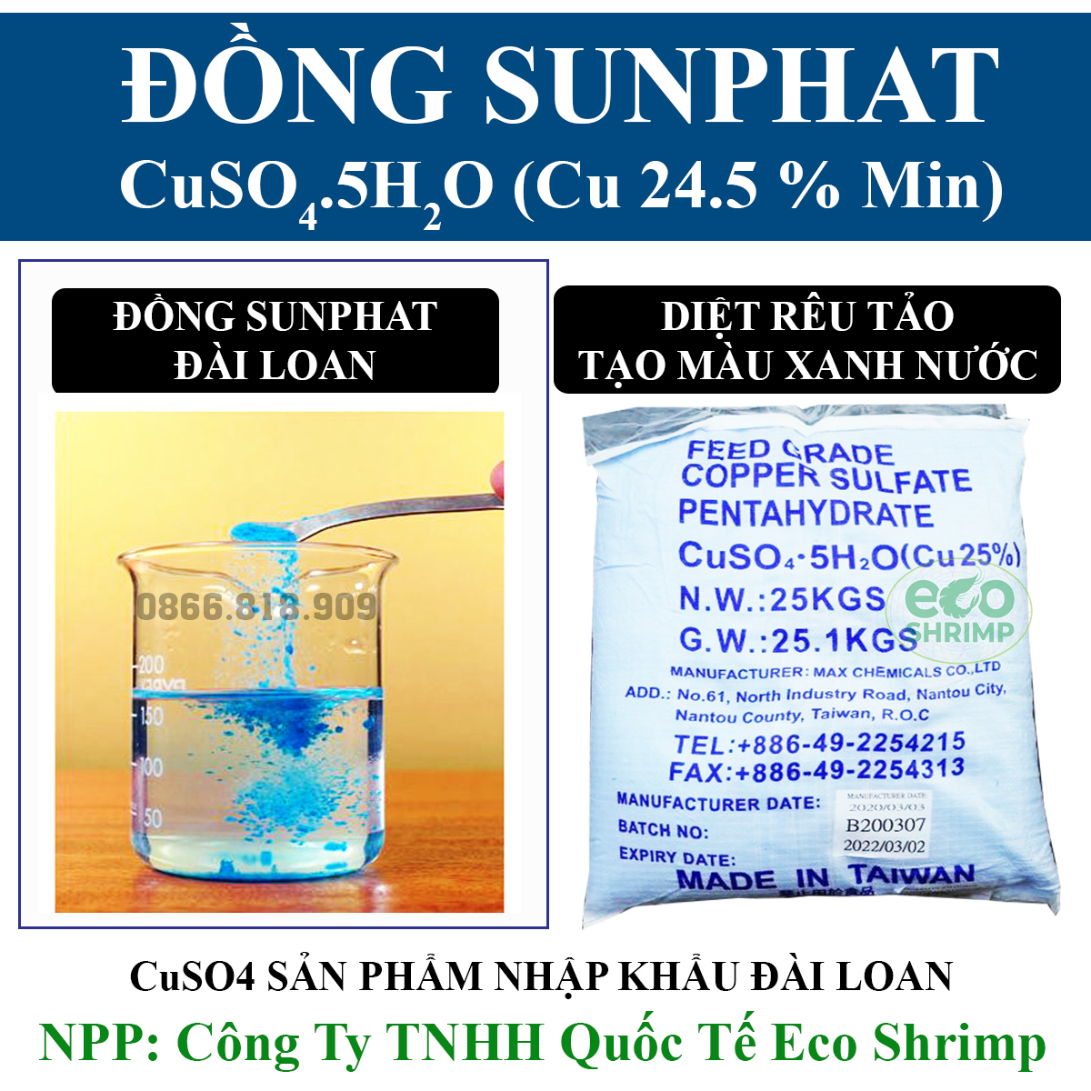 1 kg đồng sunphat cuso4 đài loan xử lý nước bể bơi - trị nấm cá - cắt rong tảo